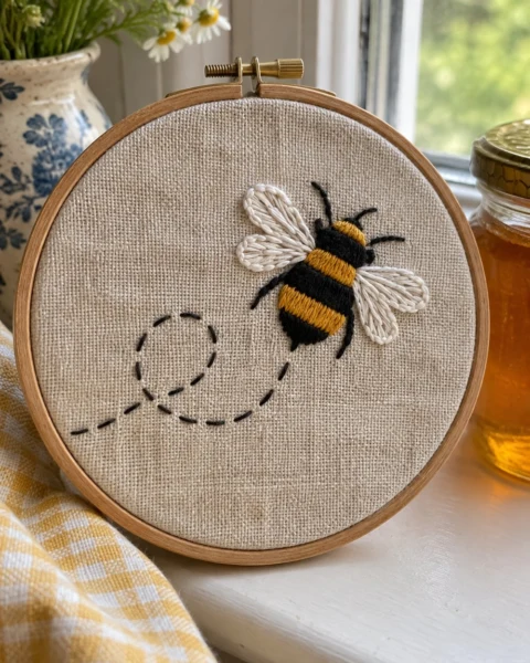 Bee Hand Embroidery Pattern (Free Beginner Hoop)