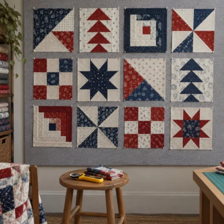 Twelve quilt blocks on a design wall - free quilt block patterns