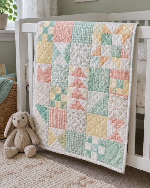 Charm Square Baby Quilt Free Pattern (Beginner)