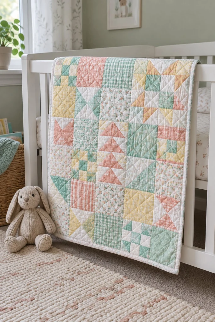 Charm Square Baby Quilt Free Pattern (Beginner)