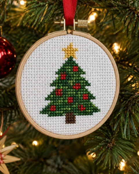 Christmas Tree Cross Stitch Ornament Pattern (Free Chart)