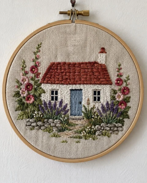 Cottage Garden Embroidery Pattern (6 in Hoop Art)