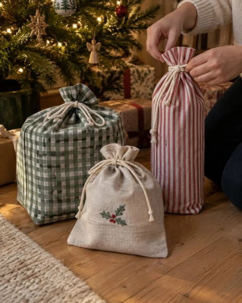 Drawstring Gift Bag Free Sewing Pattern (French Seams)
