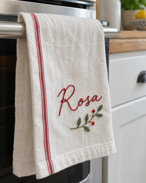 Embroidered Name Tea Towel Pattern (Free Lettering Guide)