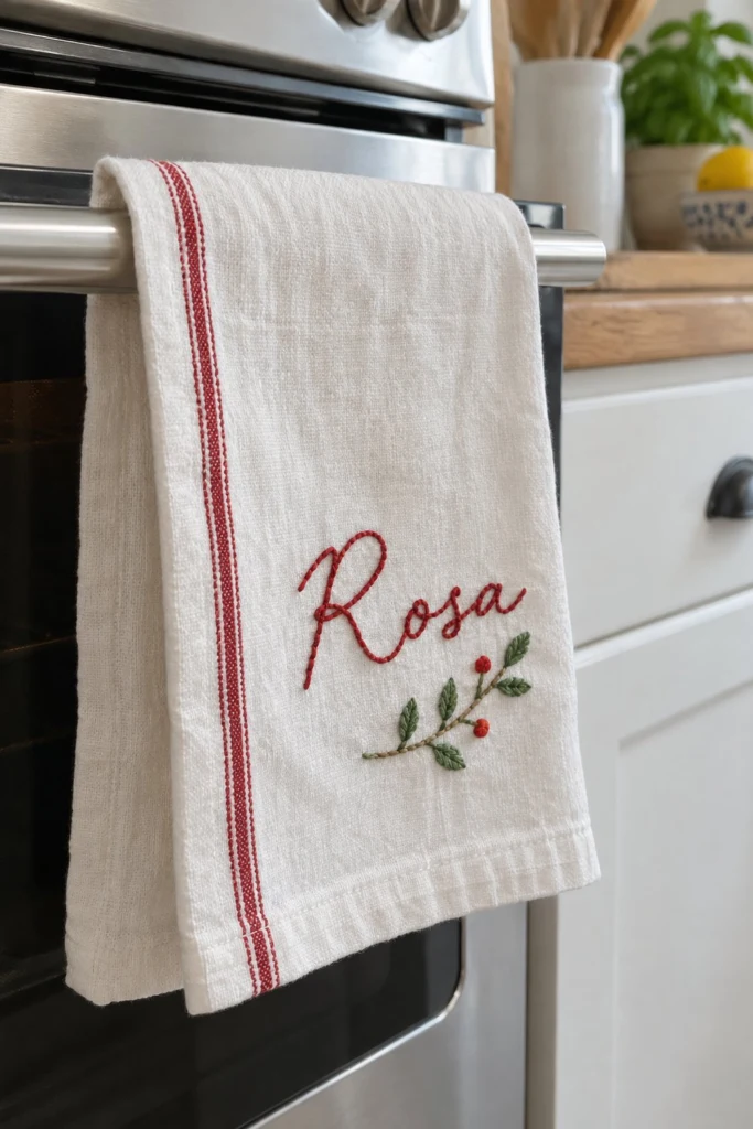 Embroidered Name Tea Towel Pattern (Free Lettering Guide)