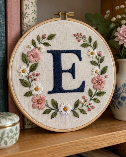 Floral Monogram Embroidery Pattern (Free Initial Design)