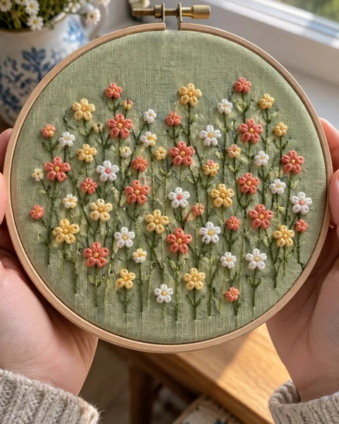 French Knot Flowers Embroidery Pattern (Practice Hoop)
