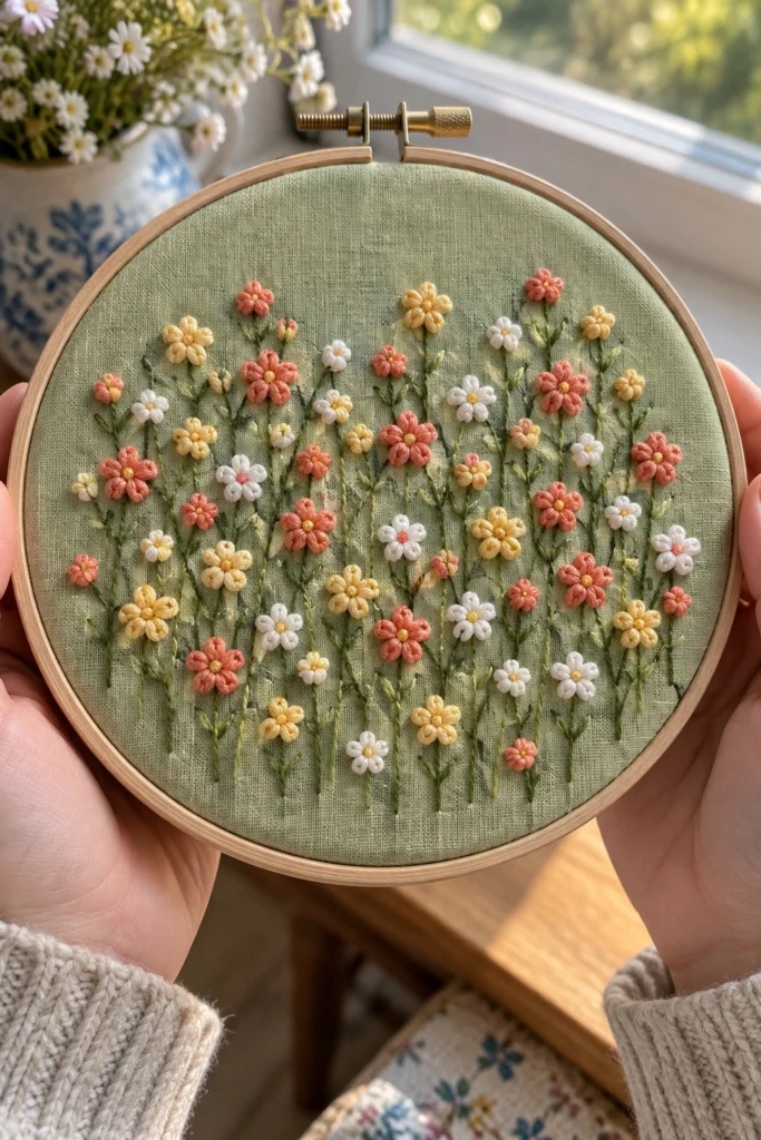 French Knot Flowers Embroidery Pattern (Practice Hoop)