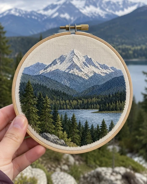 Mountain Landscape Embroidery Pattern (Free Hoop Design)