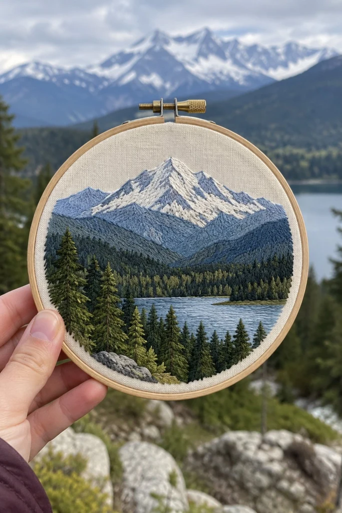 Mountain Landscape Embroidery Pattern (Free Hoop Design)