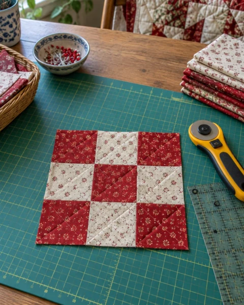 Nine-Patch Quilt Block Free Pattern (12 in Finished)