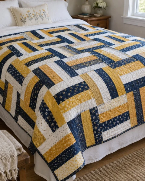 Rail Fence Quilt Free Pattern (Strip Pieced)