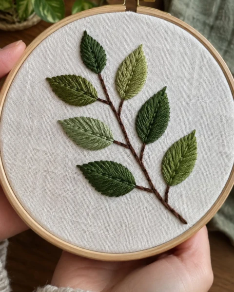 Satin Stitch Leaves Embroidery Pattern (Practice Hoop)