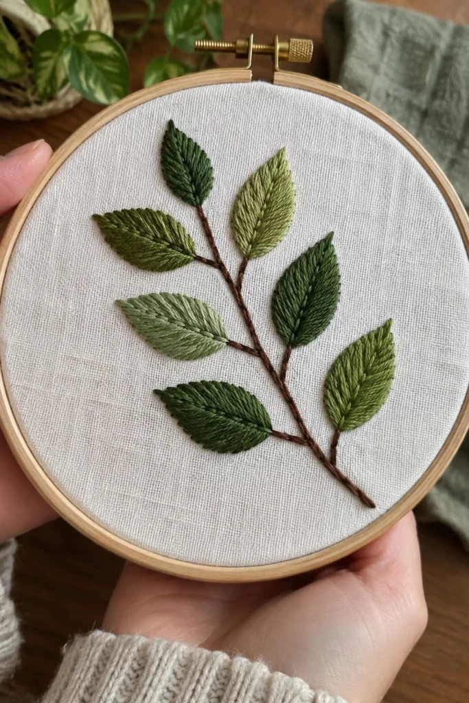 Satin Stitch Leaves Embroidery Pattern (Practice Hoop)