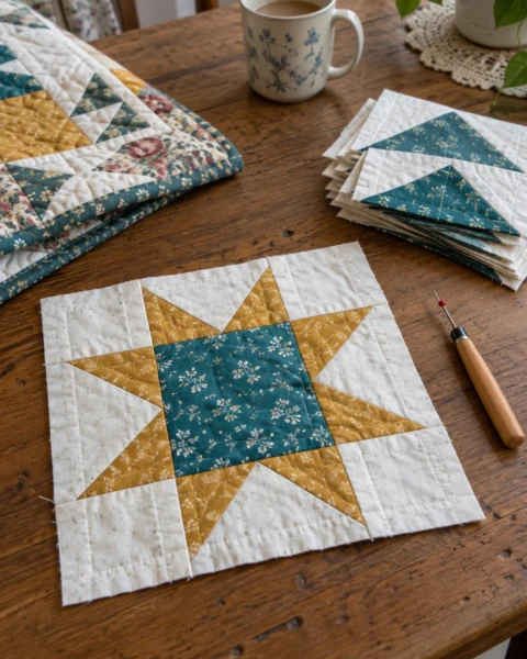 Sawtooth Star Quilt Block Free Pattern (12 in)