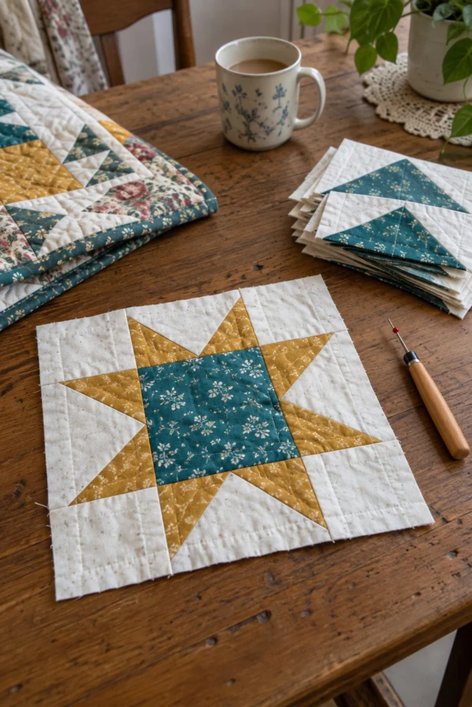 Sawtooth Star Quilt Block Free Pattern (12 in)