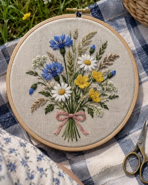 Wildflower Bouquet Embroidery Pattern (Free Beginner Design)