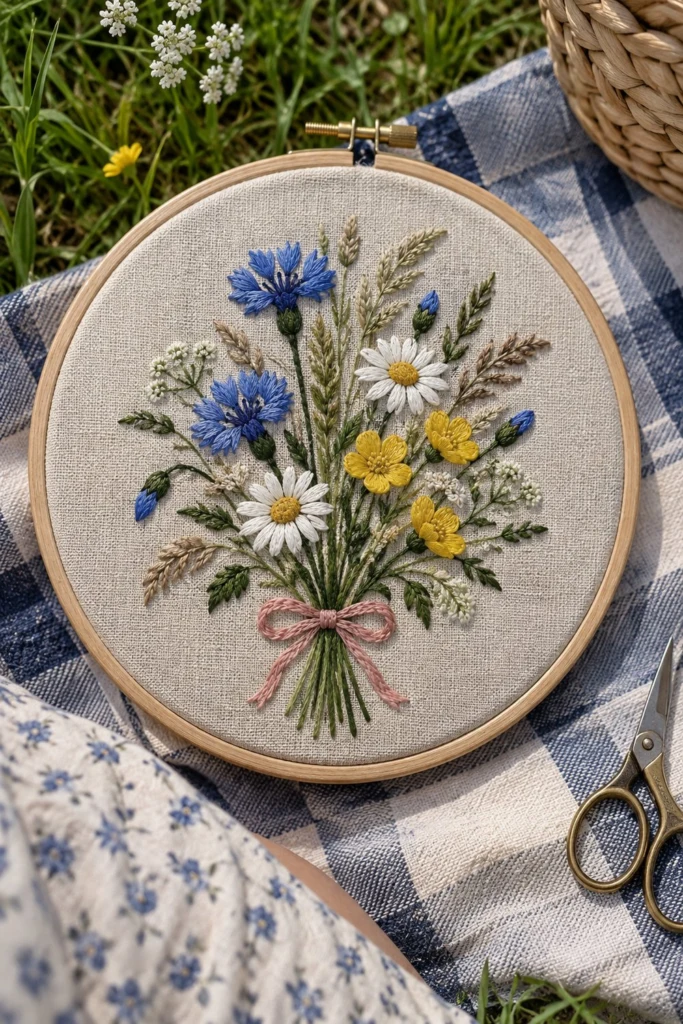 Wildflower Bouquet Embroidery Pattern (Free Beginner Design)