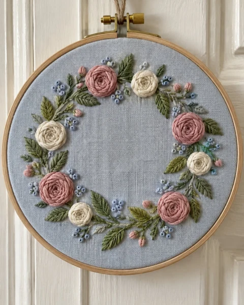 Woven Rose Wreath Embroidery Pattern