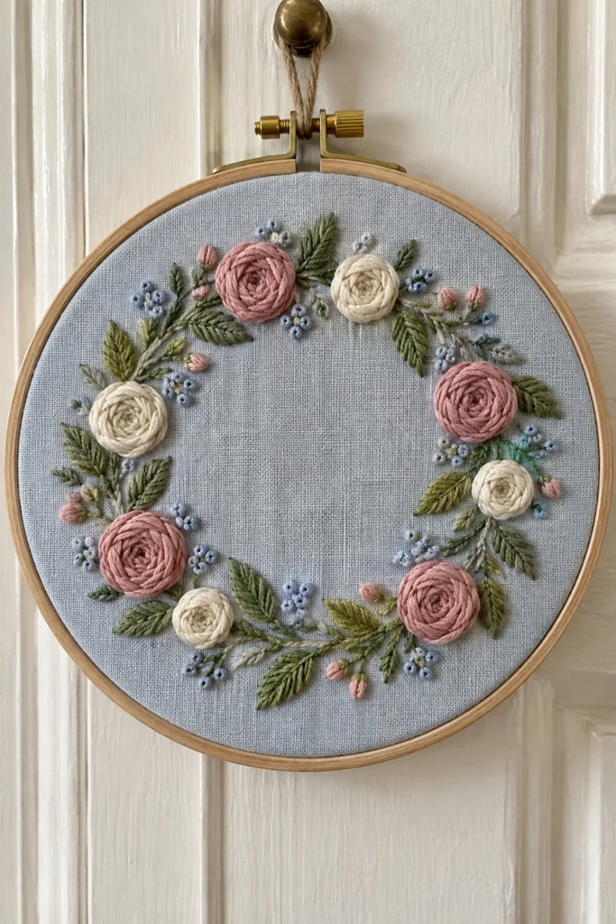 Woven Rose Wreath Embroidery Pattern